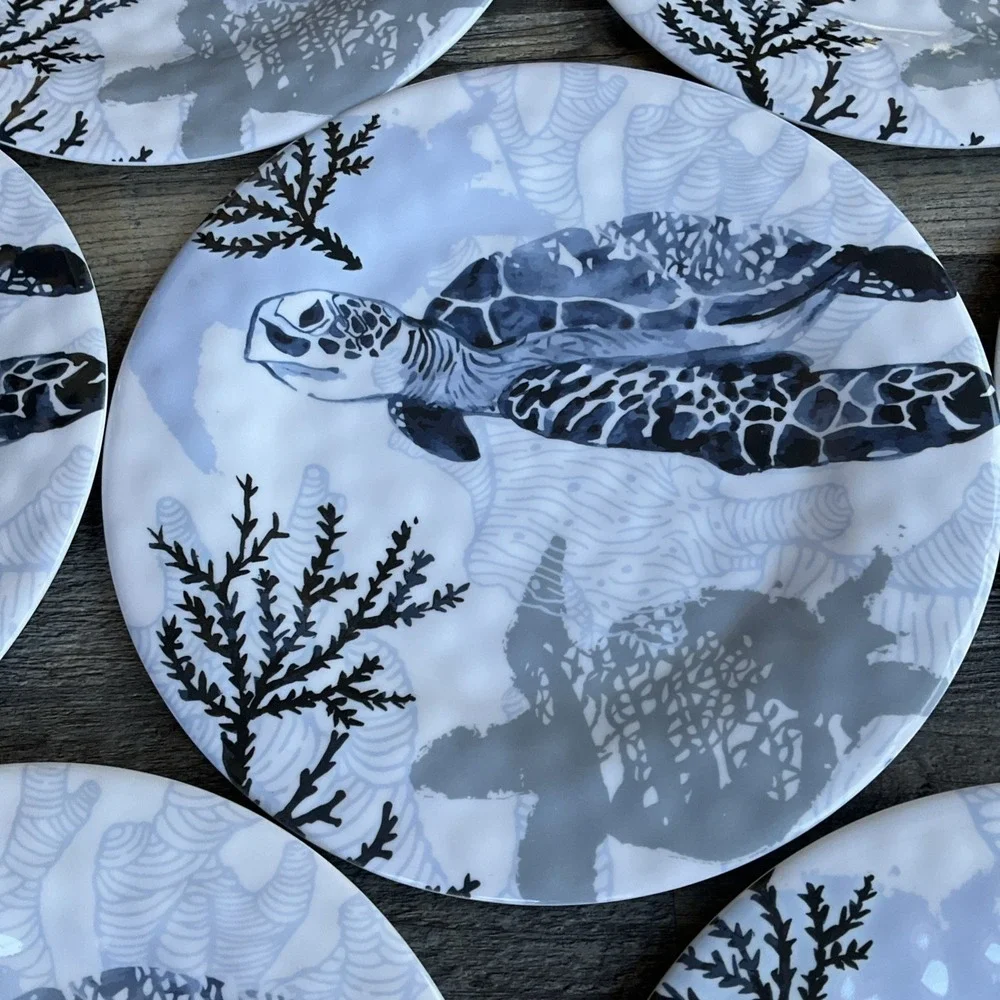 Marine Sea Turtle Melamine Dinner Plate Set 8- 11